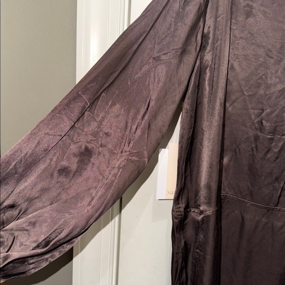 Nation LTD Cora Coffee Brown Satin Ruched Mini Dress Long Sleeve NWT M - Picture 7 of 8